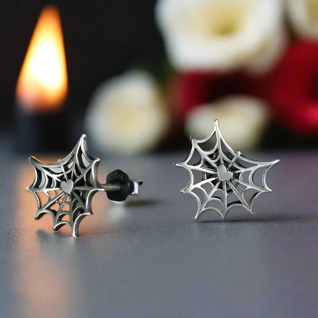 Gothic Option Retro Spider Web Stud Earrings