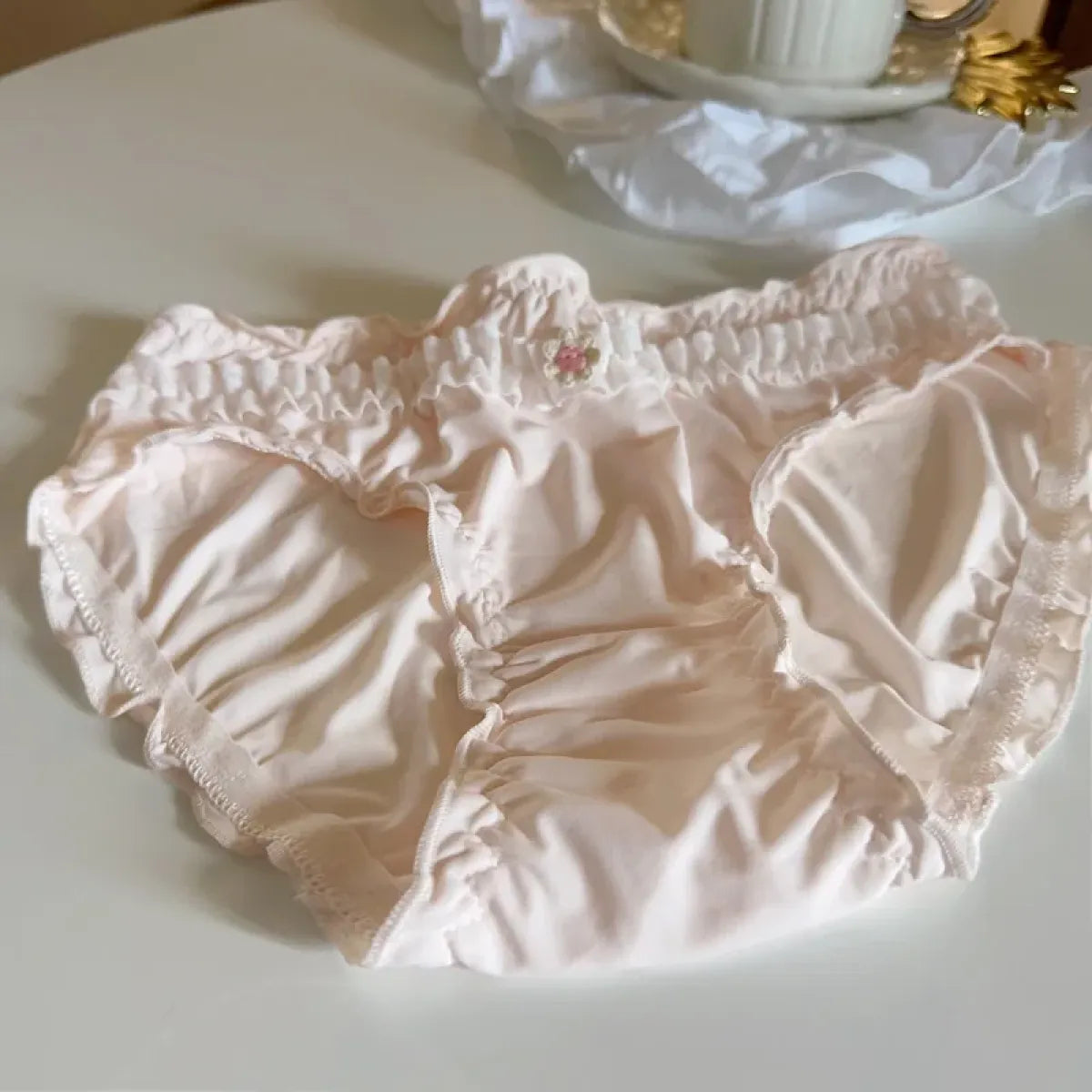 Sweet Girl Ruffle Lace Panties – Ice Silk Mid-Waist Cotton Briefs