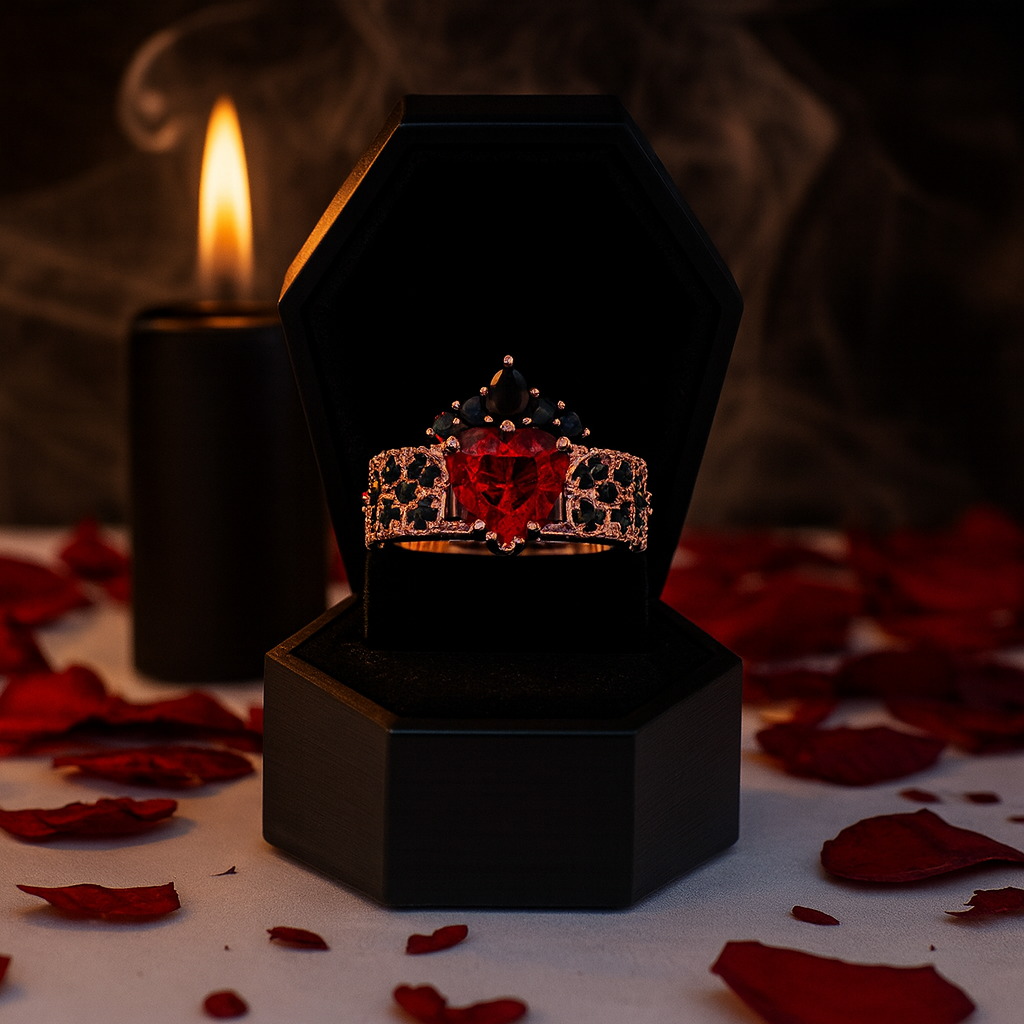 Infinity x Infinity Ring- Red Heart and Cross Diamond Option Gothic Ring