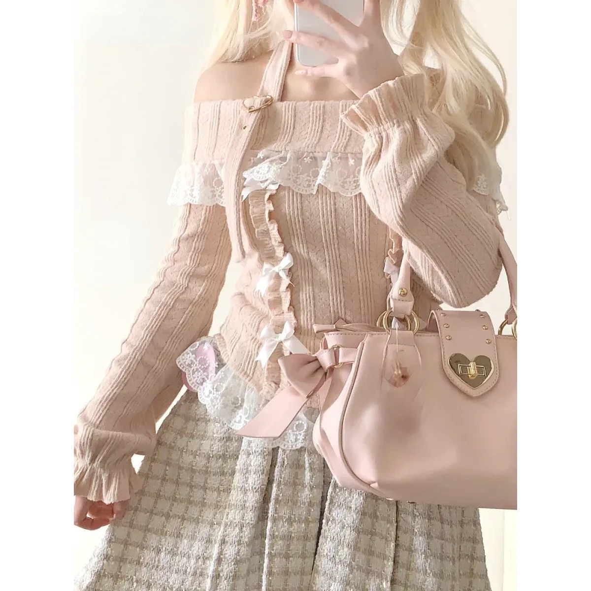 Kawaii Lace Patchwork Knit Top – Halter Neck Lolita Sweater