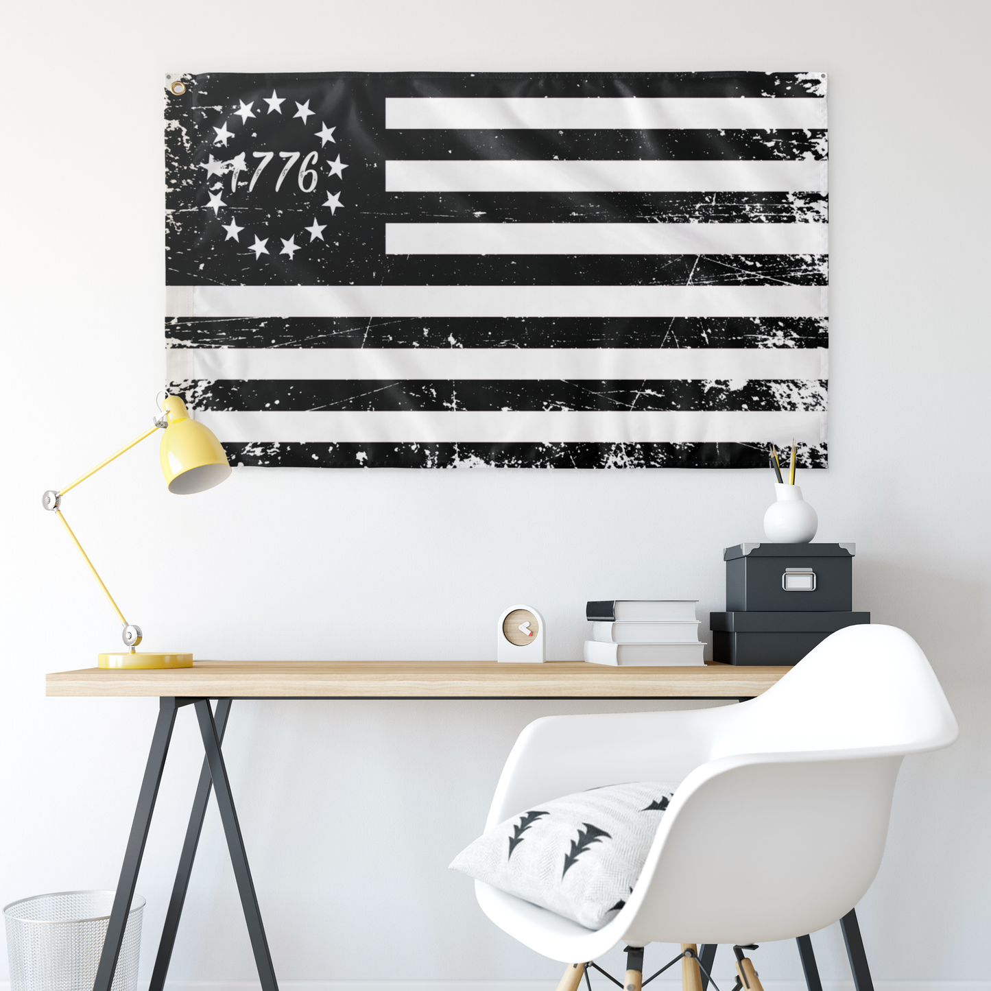 Betsy Ross Single Sided Flag Black 1776 Distressed wall art 36" x 60"