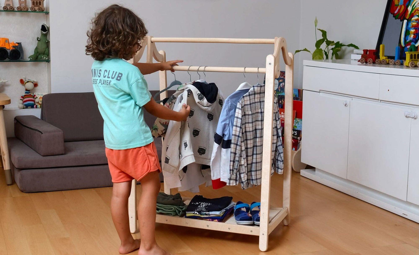 Montessori Wooden Wardrobe Set: Ideal Child Clothing Organizer