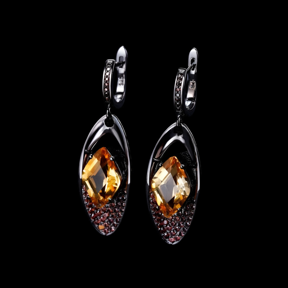 Natural Citrine Gemstone Gothic Drop Earrings