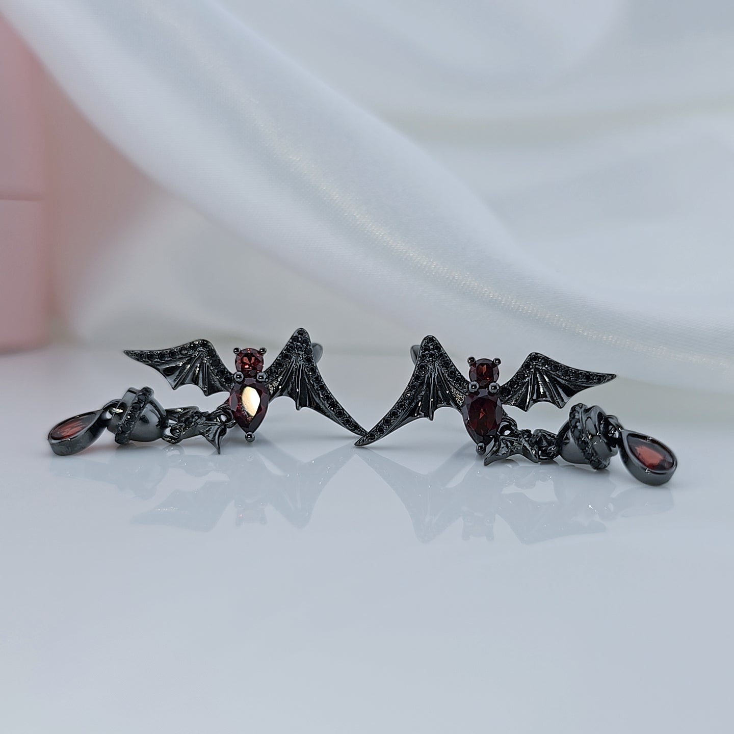 Bat Shaped Natural Garnet Vintage Gothic Punk Earrings