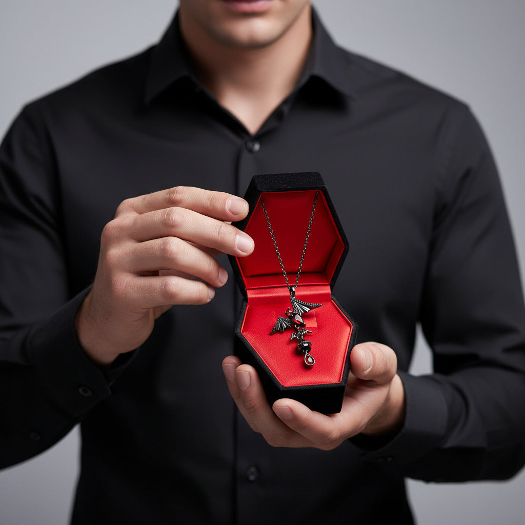 Bat Shaped Garnet Vintage Gothic Punk Necklace