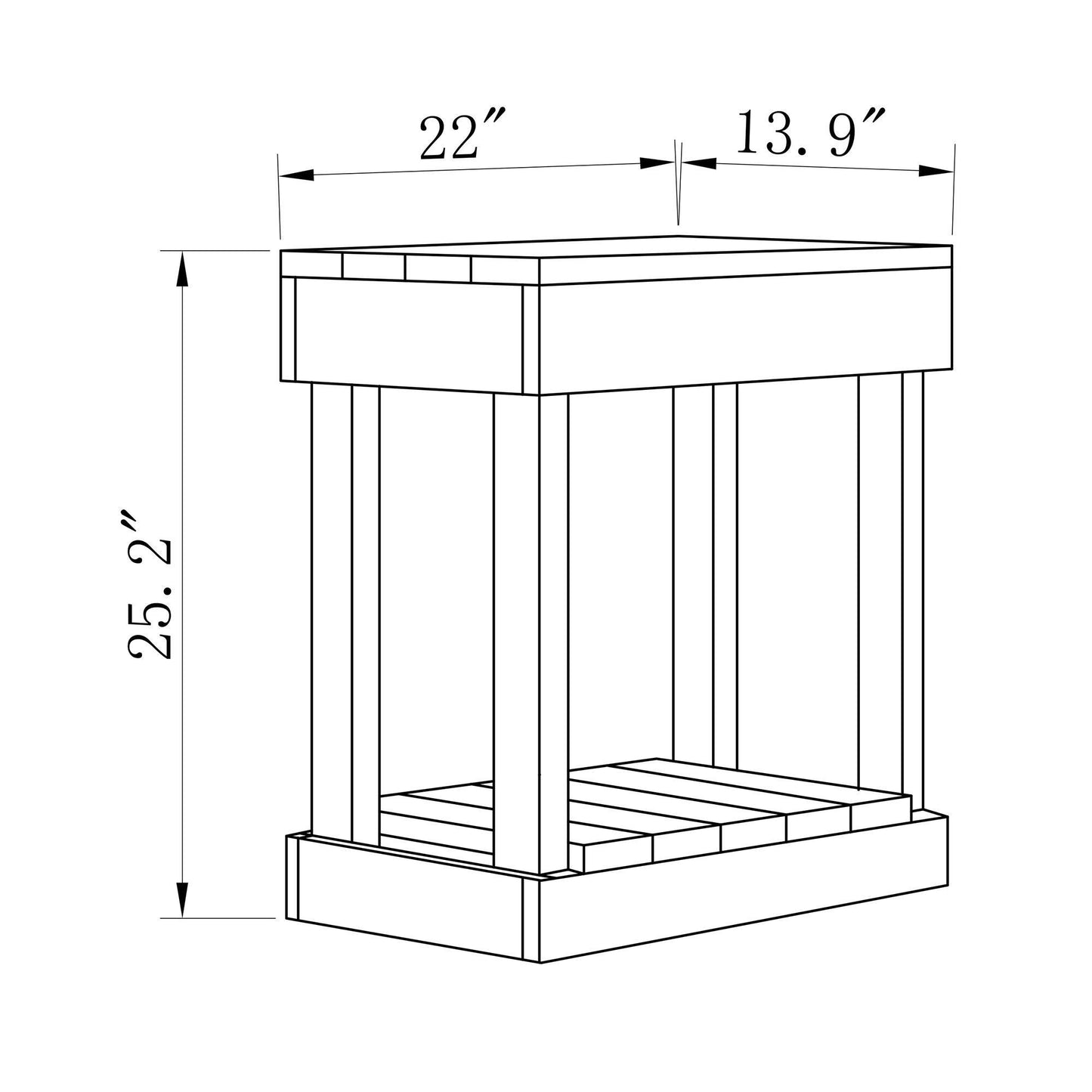 Rustic Wood Square Side Table with Shelf