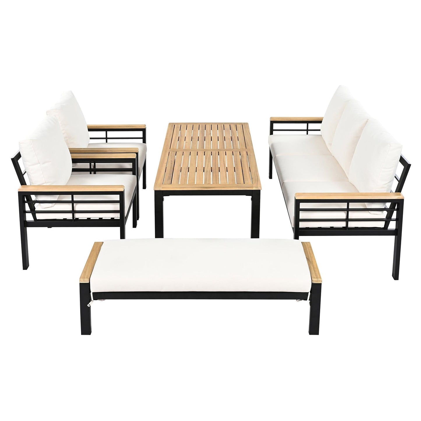 5 Pieces Outdoor Patio Conversation Set with 3-Seat Sofa, Cushions for Backyard, Poolside, Garden