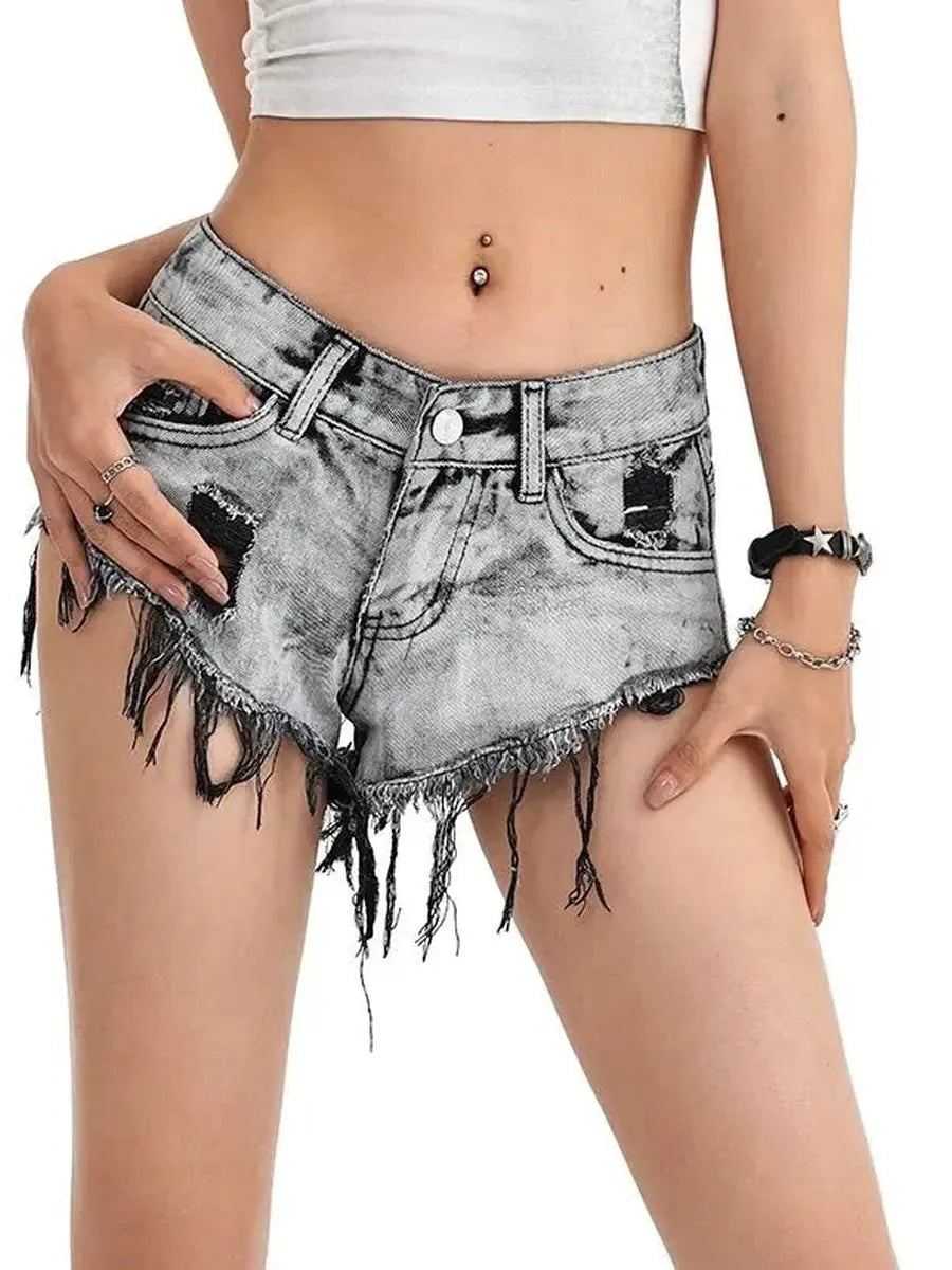 'Black Flame' Wasteland Punk Distressed Ripped Denim Shorts