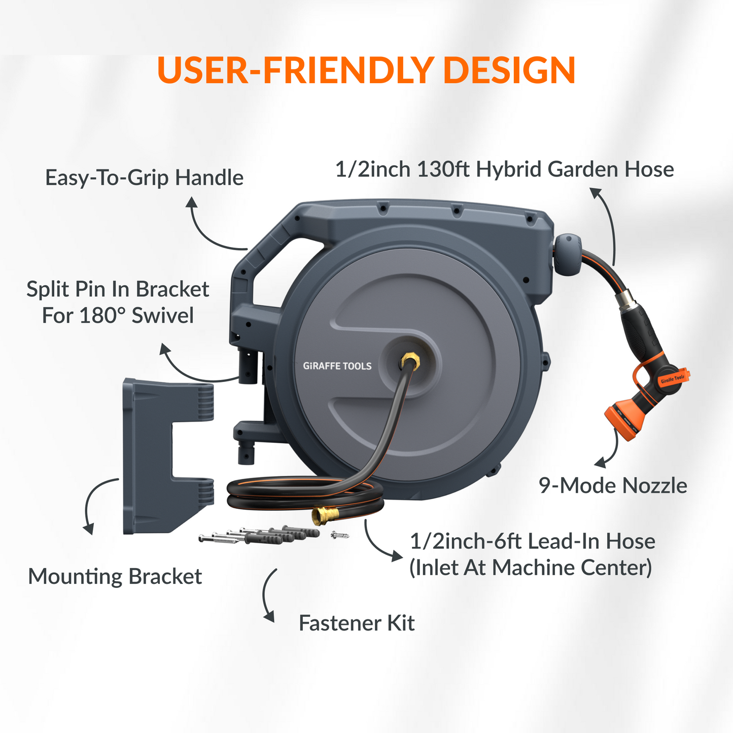 Retractable Garden Hose Reel-1/2in-130ft