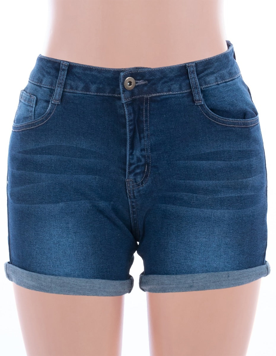Explosive roll high waist denim shorts