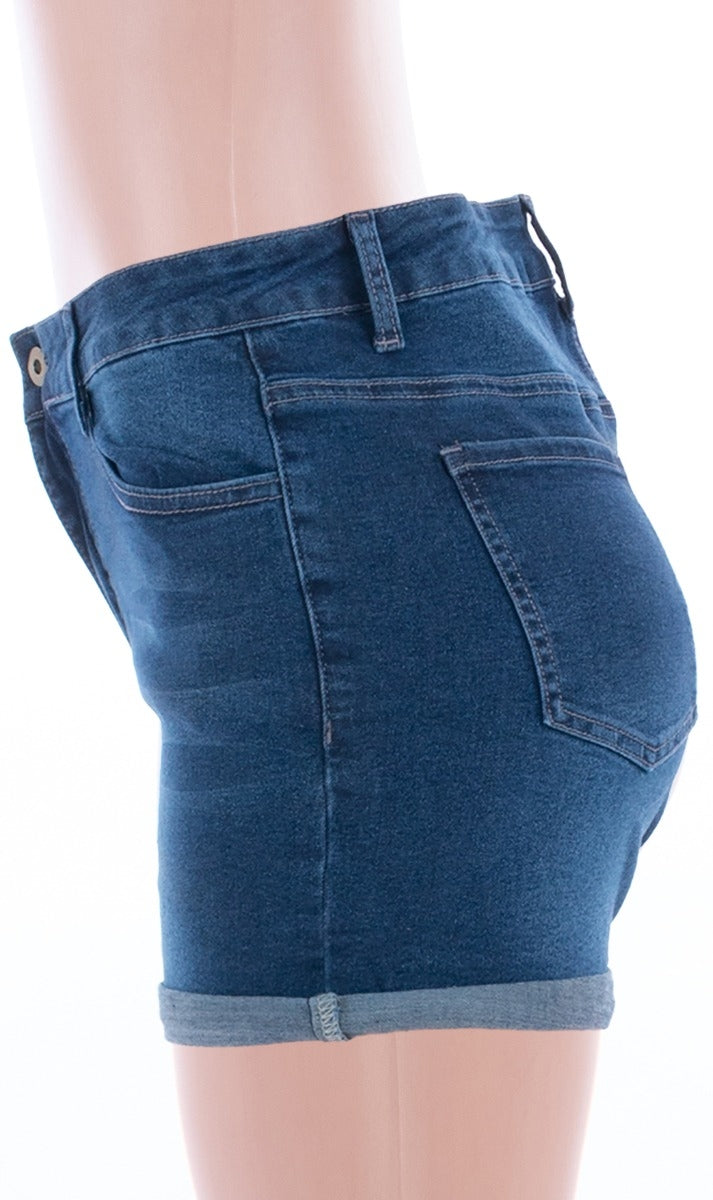 Explosive roll high waist denim shorts