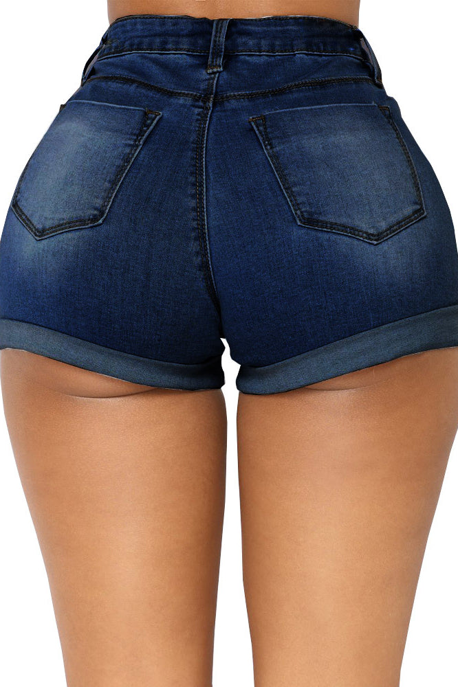 Explosive roll high waist denim shorts