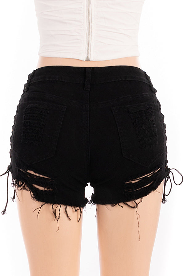 Explosion hole denim shorts side eye bandage hot pants