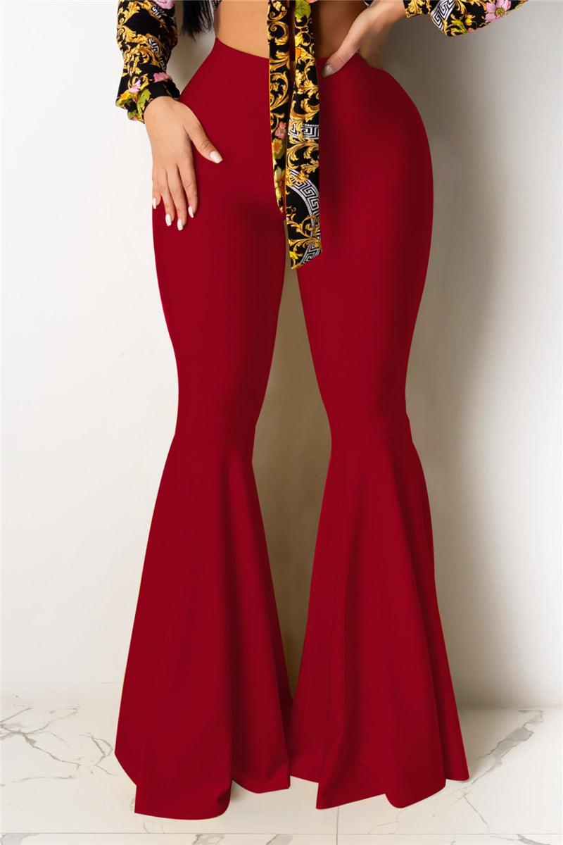 Solid color new stylish stretch slim flare pants