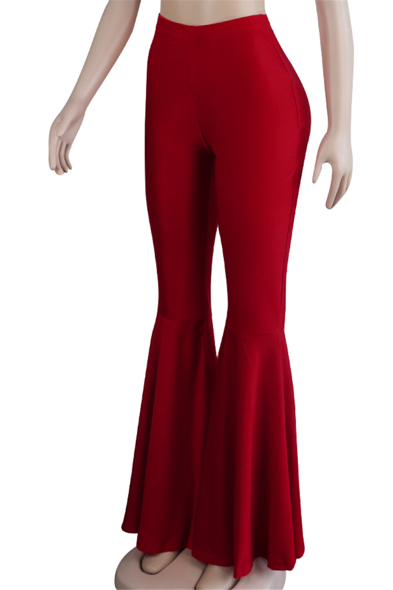 Solid color new stylish stretch slim flare pants