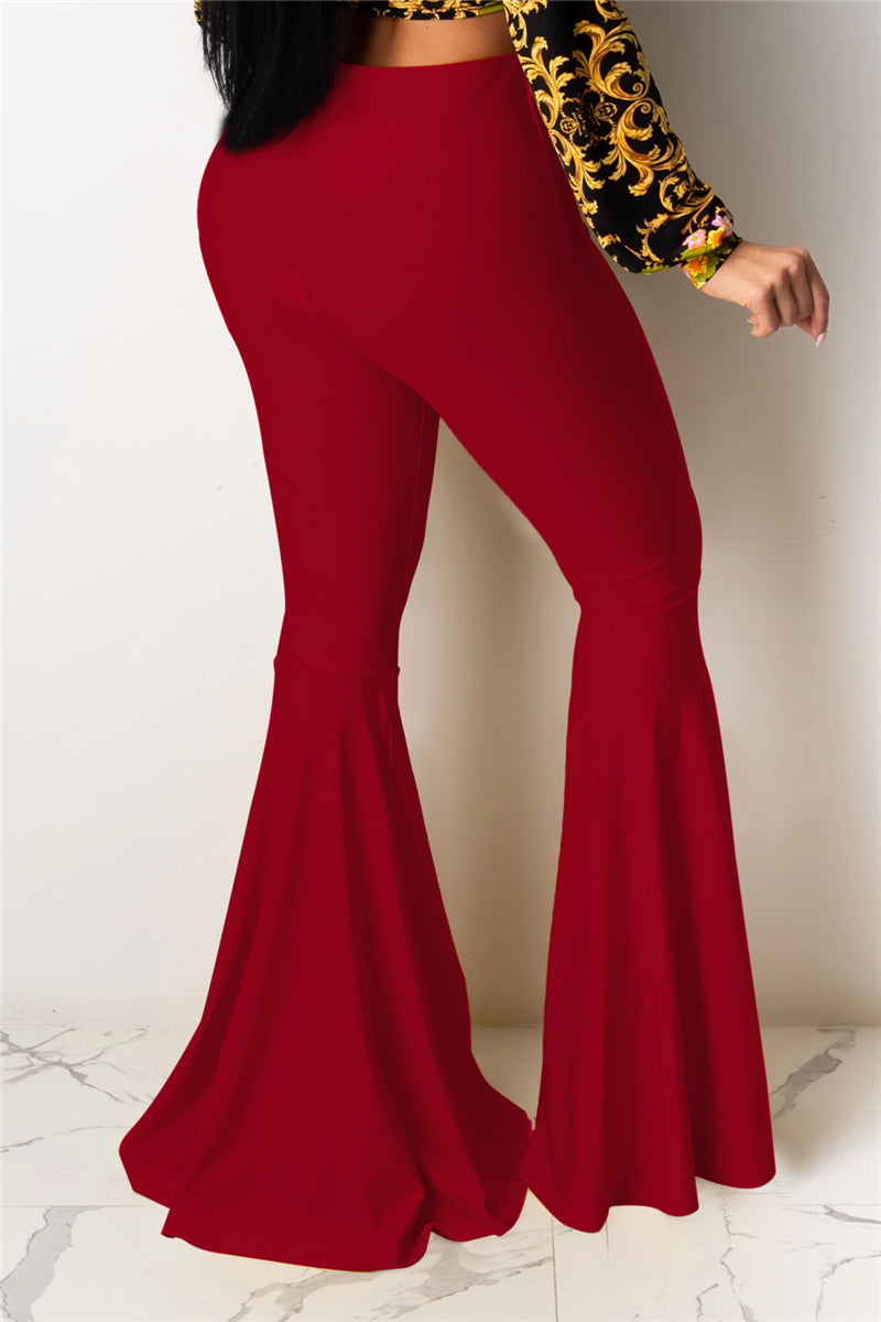 Solid color new stylish stretch slim flare pants