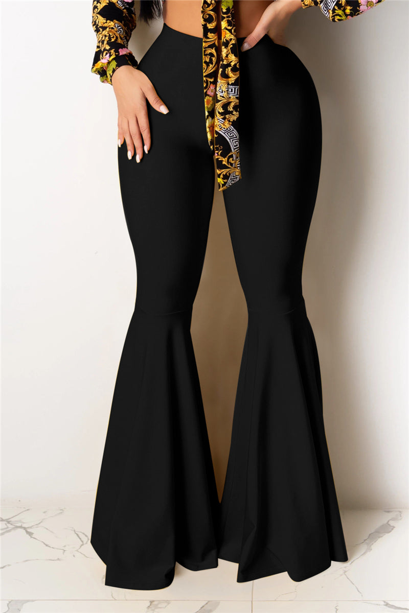 Solid color new stylish stretch slim flare pants