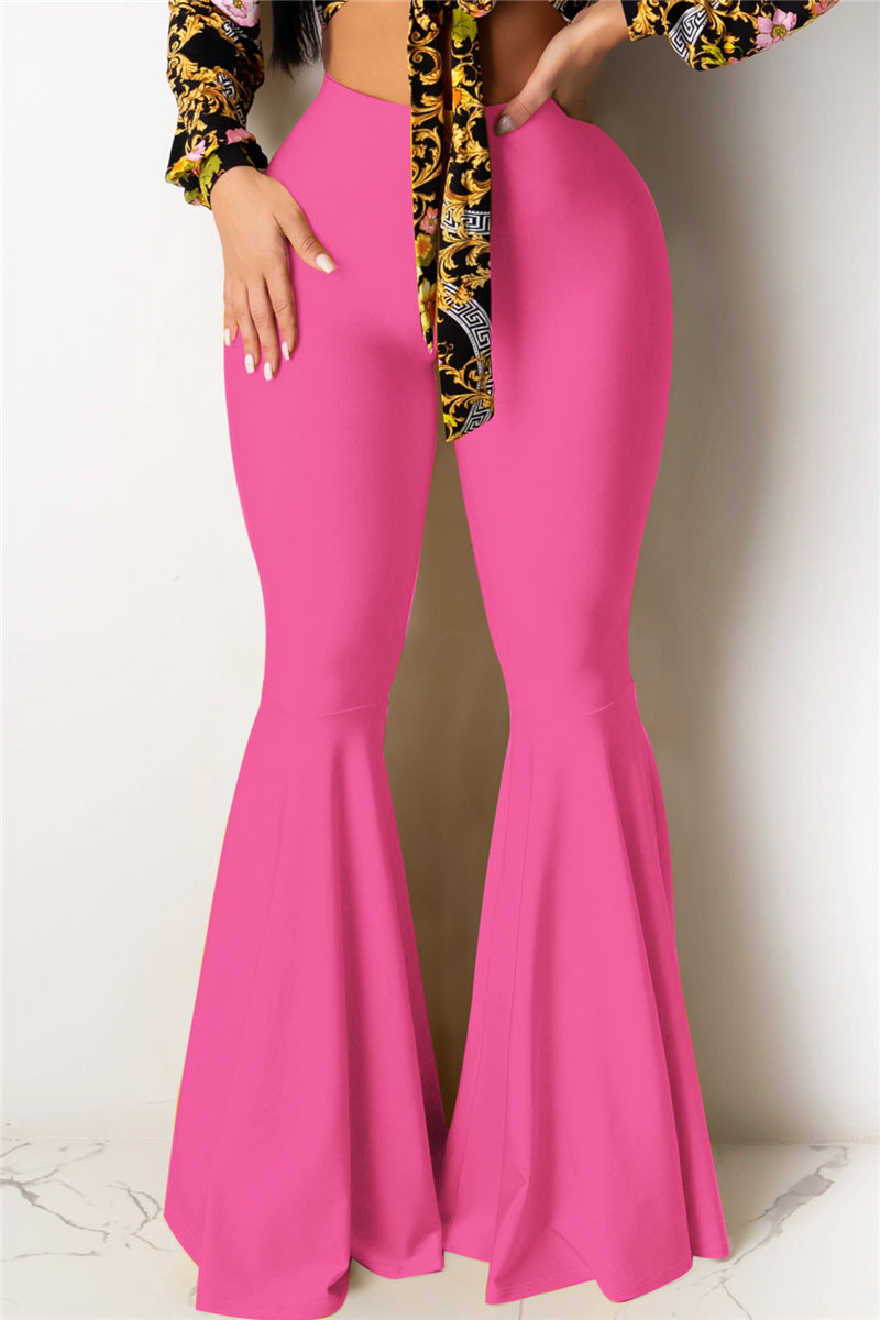 Solid color new stylish stretch slim flare pants