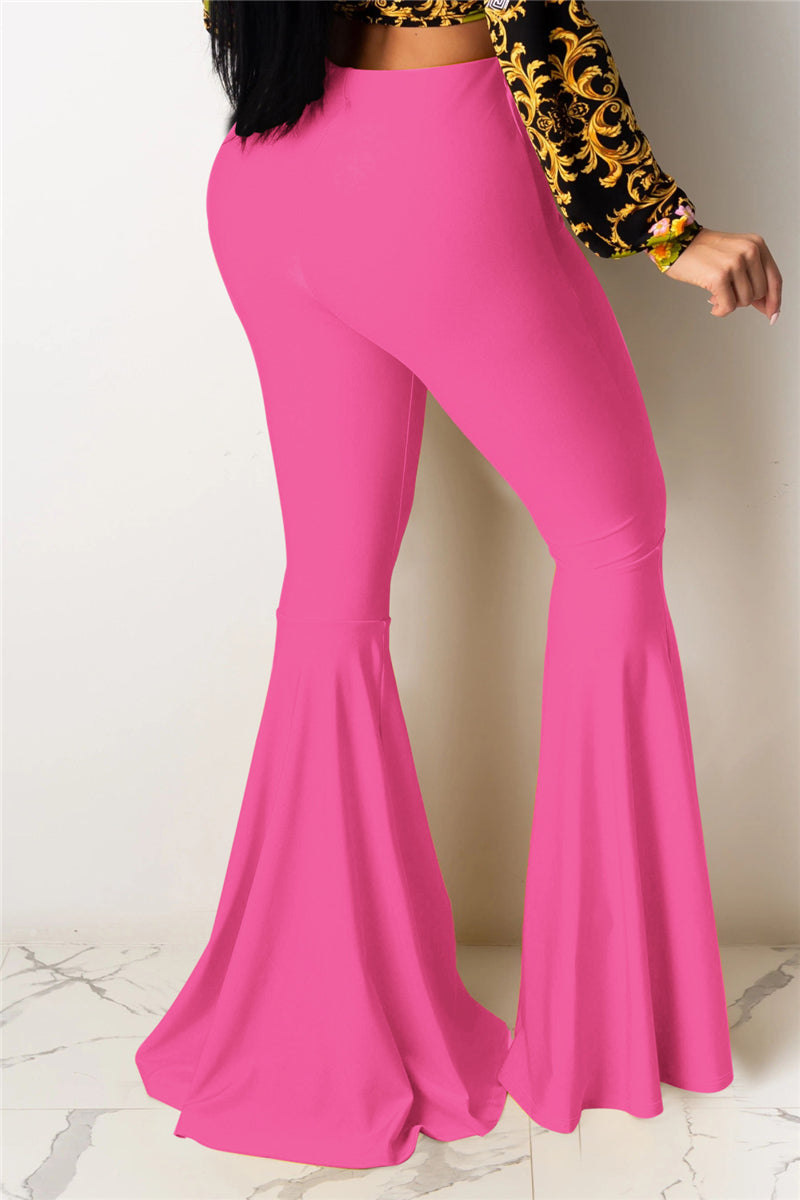 Solid color new stylish stretch slim flare pants