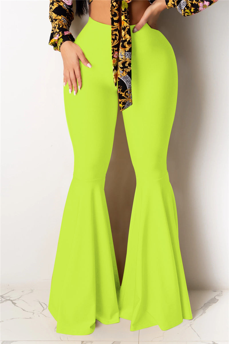 Solid color new stylish stretch slim flare pants