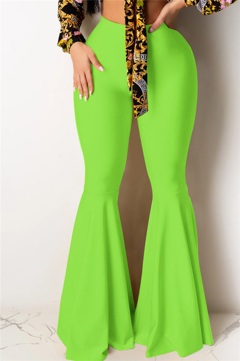 Solid color new stylish stretch slim flare pants