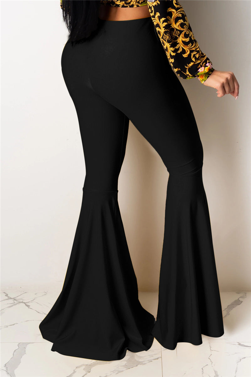 Solid color new stylish stretch slim flare pants