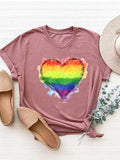 Dusty Pink heart graphic round neck short sleeve T‑shirt – front view