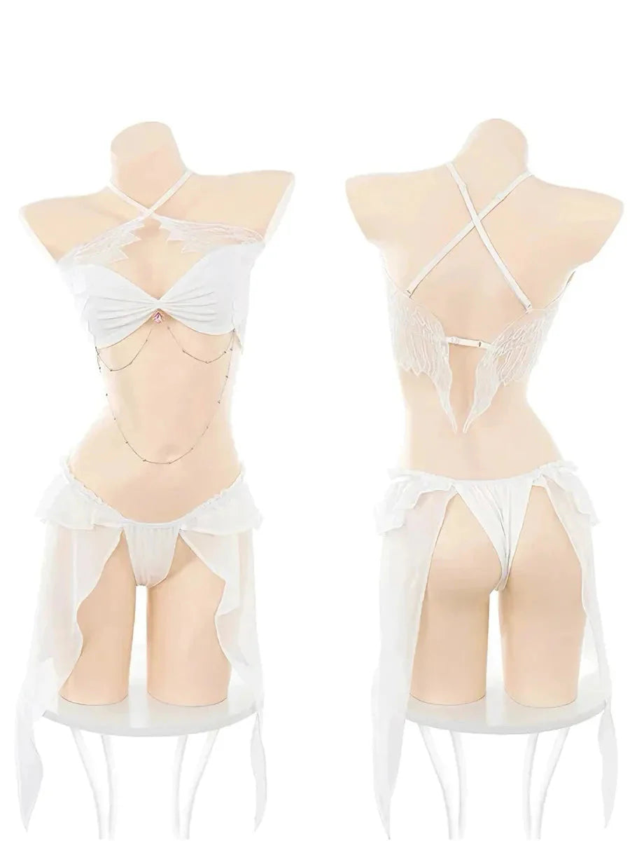 'Angeline' Angel Wings Ruffle Lingerie Set For Valentines Day
