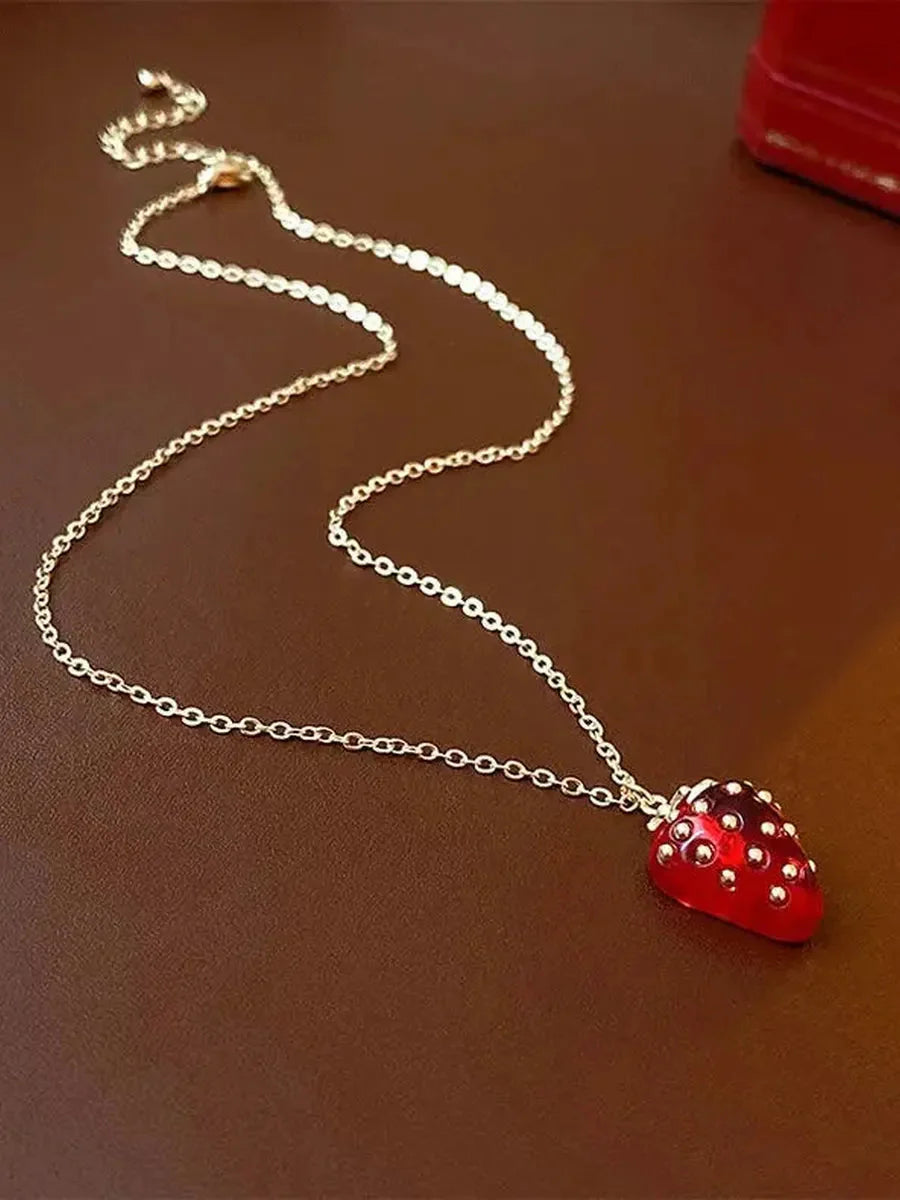 'Strawberry Dream'Y2k Clear Red Sweater Necklace