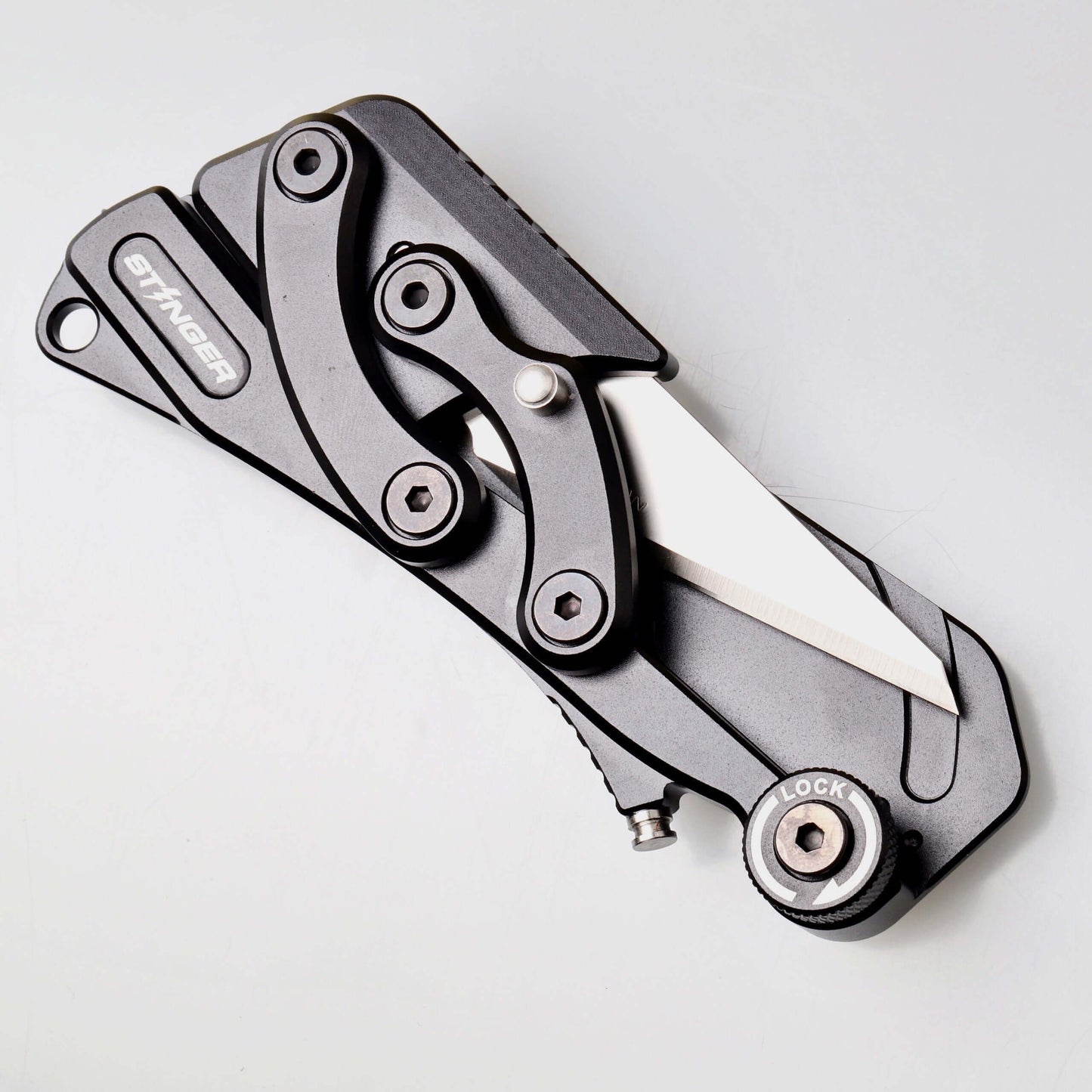 Stinger Olfa Evolution Blade with Leather Pouch, Folding Pocket Knife, Utility Knife - Matte Black