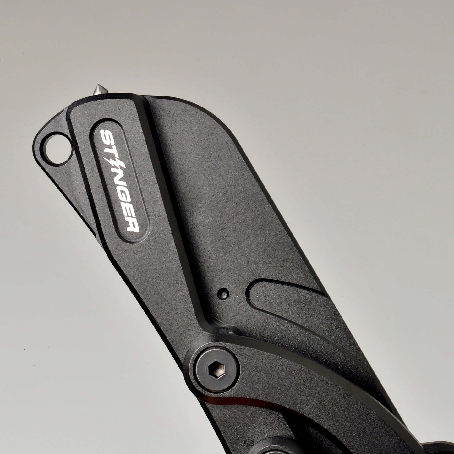 Stinger Olfa Evolution Blade with Leather Pouch, Folding Pocket Knife, Utility Knife - Matte Black