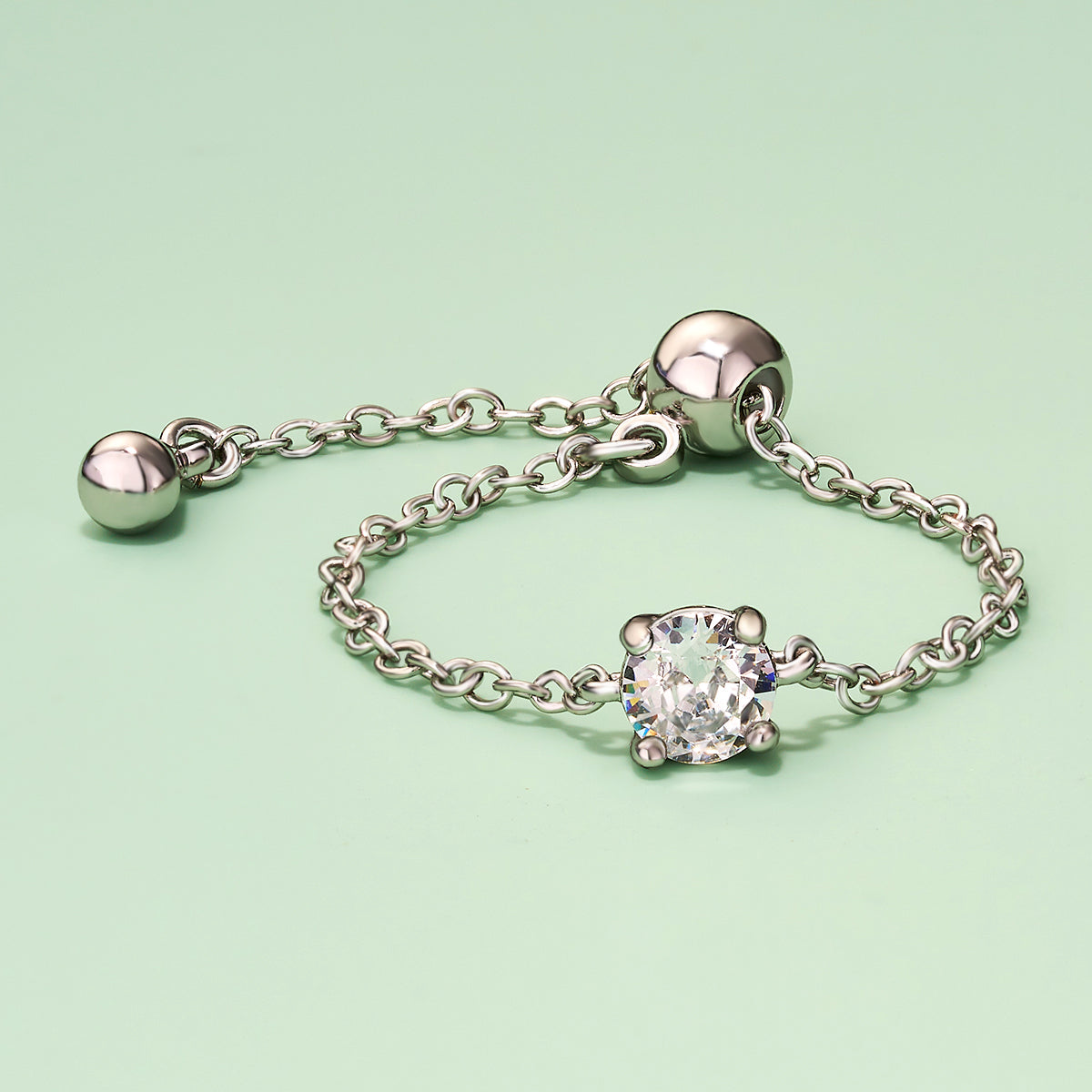 Oval/Rectangle/Heart CZ Adjustable Chain Ring