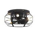 12" Flush Mount Low Profile Caged Small Ceiling Fan with Light and Remote Control