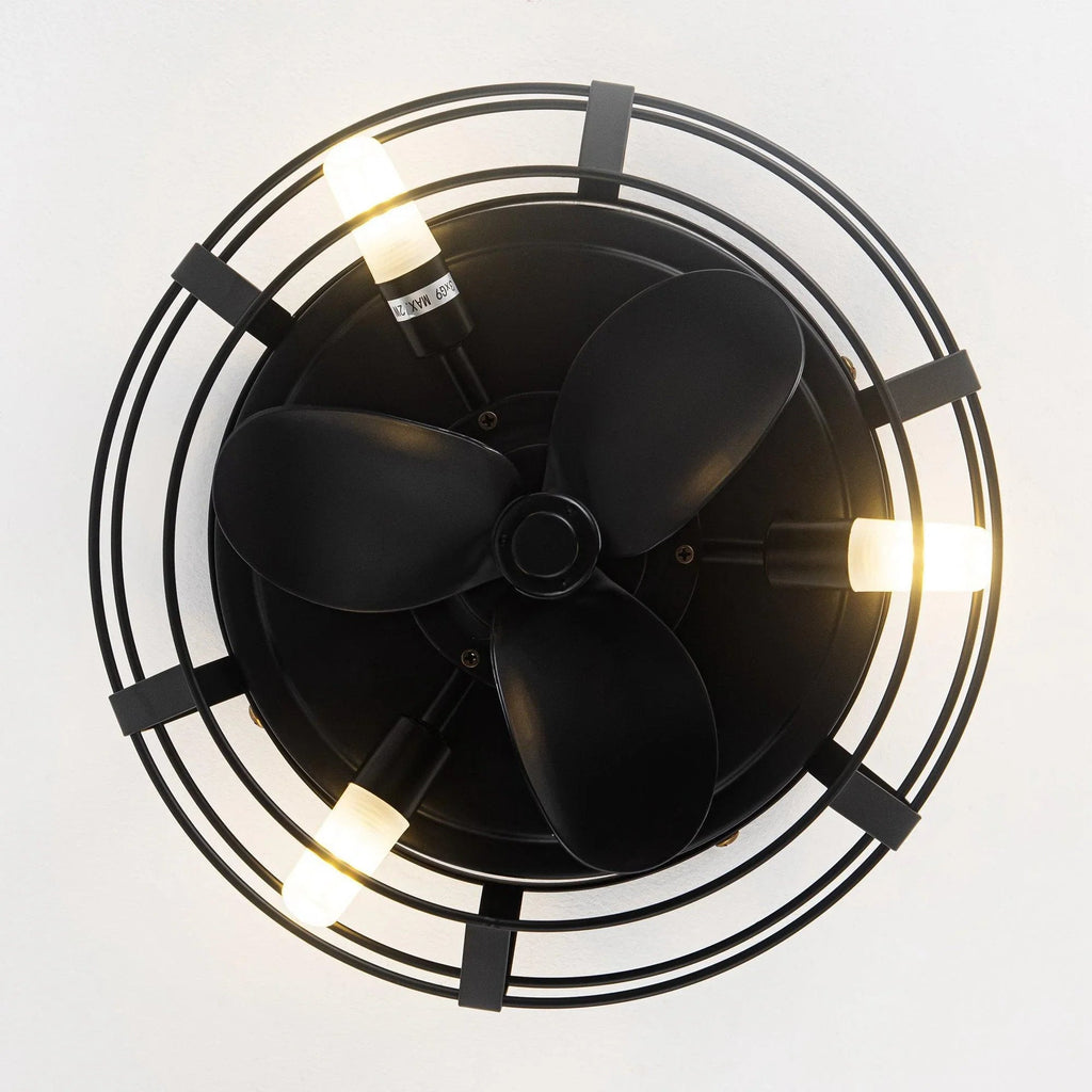 12" Flush Mount Low Profile Caged Small Ceiling Fan with Light and Remote Control