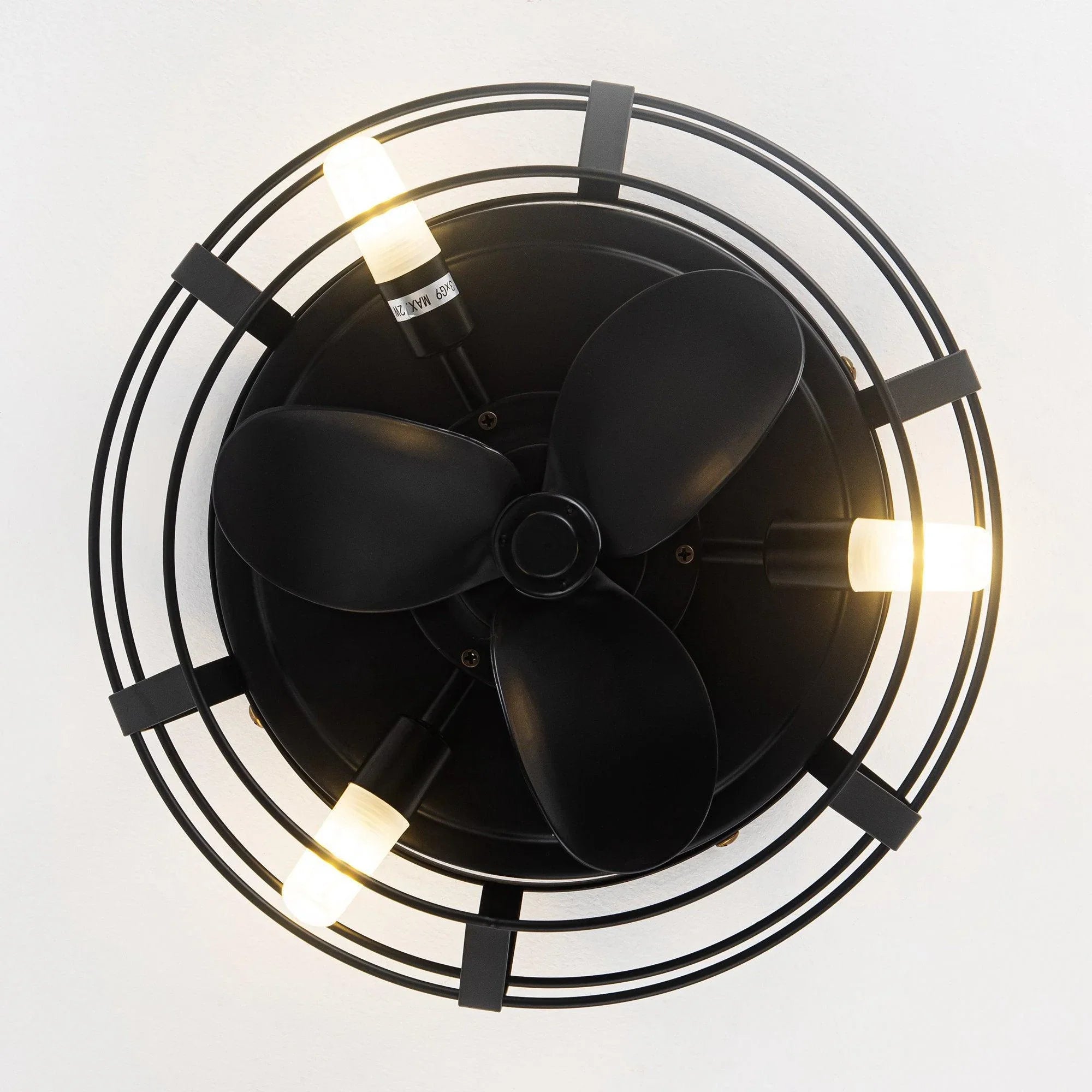 12" Flush Mount Low Profile Caged Small Ceiling Fan with Light and Remote Control