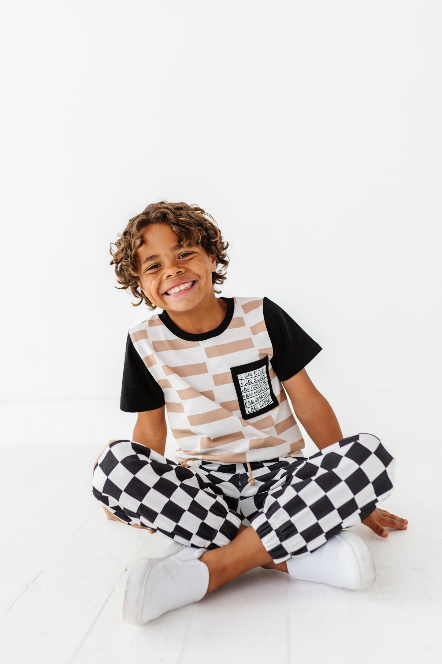 Chunky Tan Check Boys Affirmation Pocket Tee