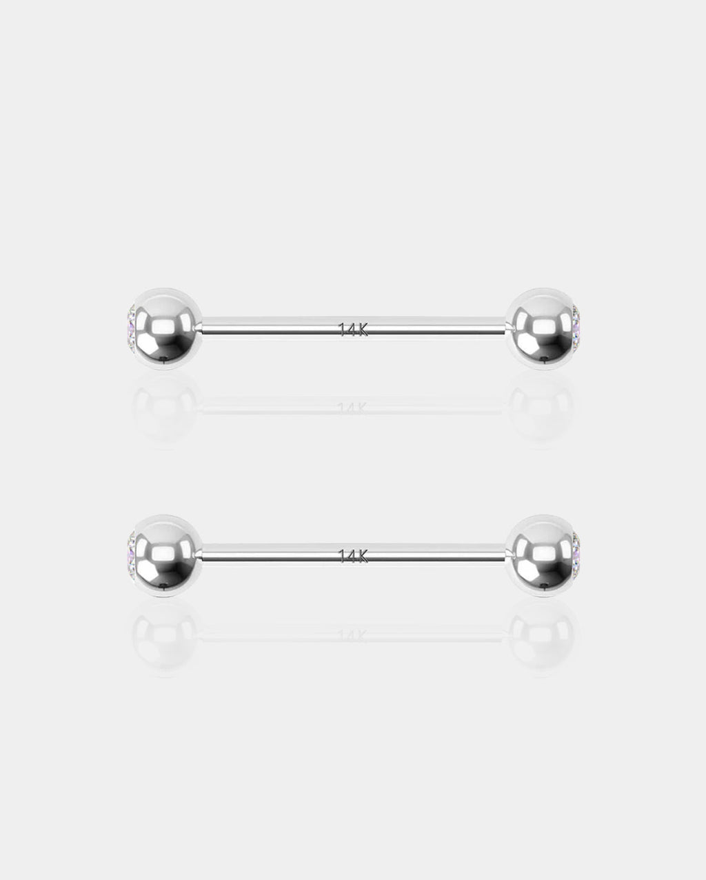 14K White Gold CZ Ball Nipple Ring