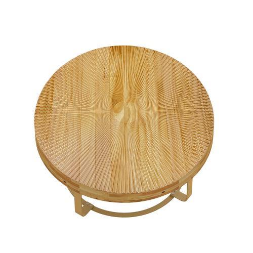31.5" Modern round coffee table Wooden carving pattern coffee table with metal legs for living room reception room office Golden
