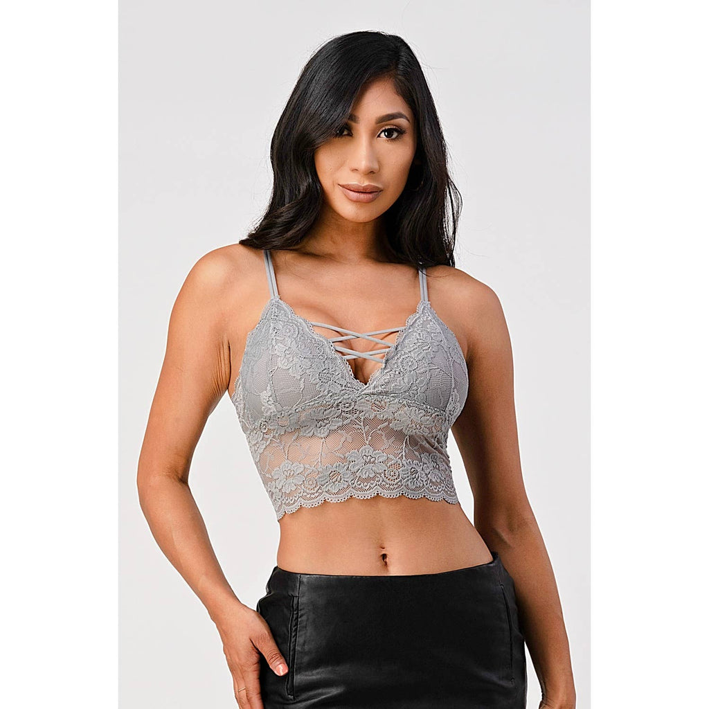 SPAGHETTI STRAP STRING DETAIL LACE CROP BRACELETTE