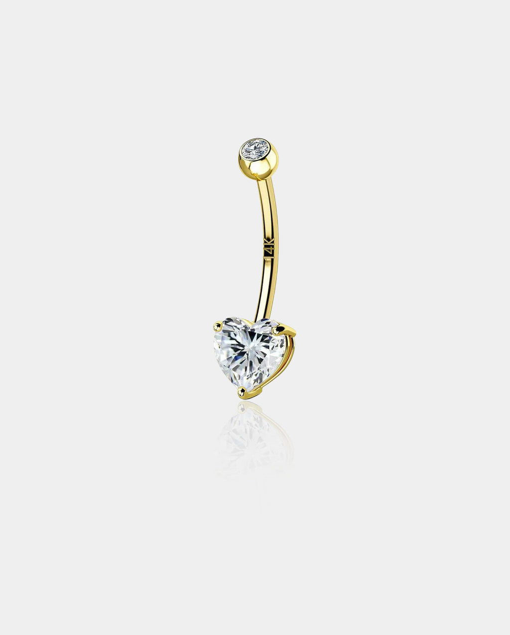 14K Gold Heart CZ Belly Ring