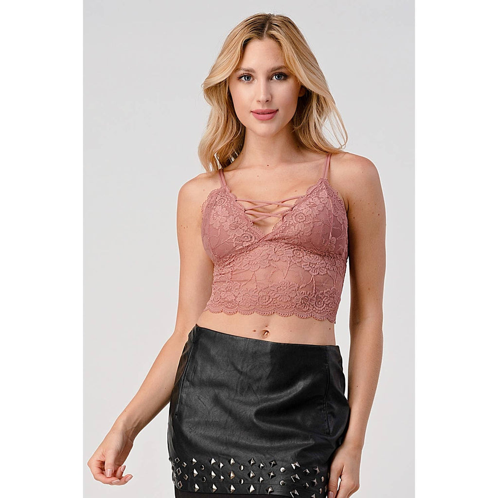 SPAGHETTI STRAP STRING DETAIL LACE CROP BRACELETTE