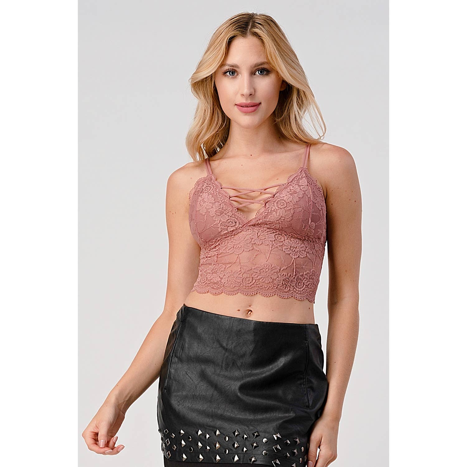 SPAGHETTI STRAP STRING DETAIL LACE CROP BRACELETTE
