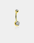 14K Gold Round CZ Belly Ring