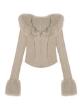 'Iced Frappe' Grey Snow Core Fur Collar Knitted Shirts