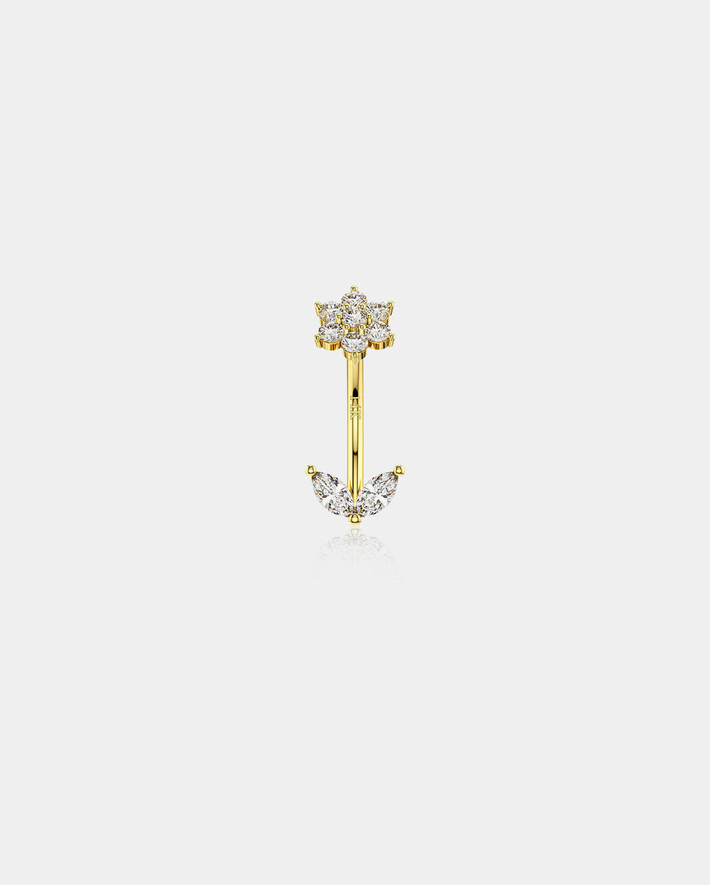 14K Gold CZ Flower Leave Rook Earring