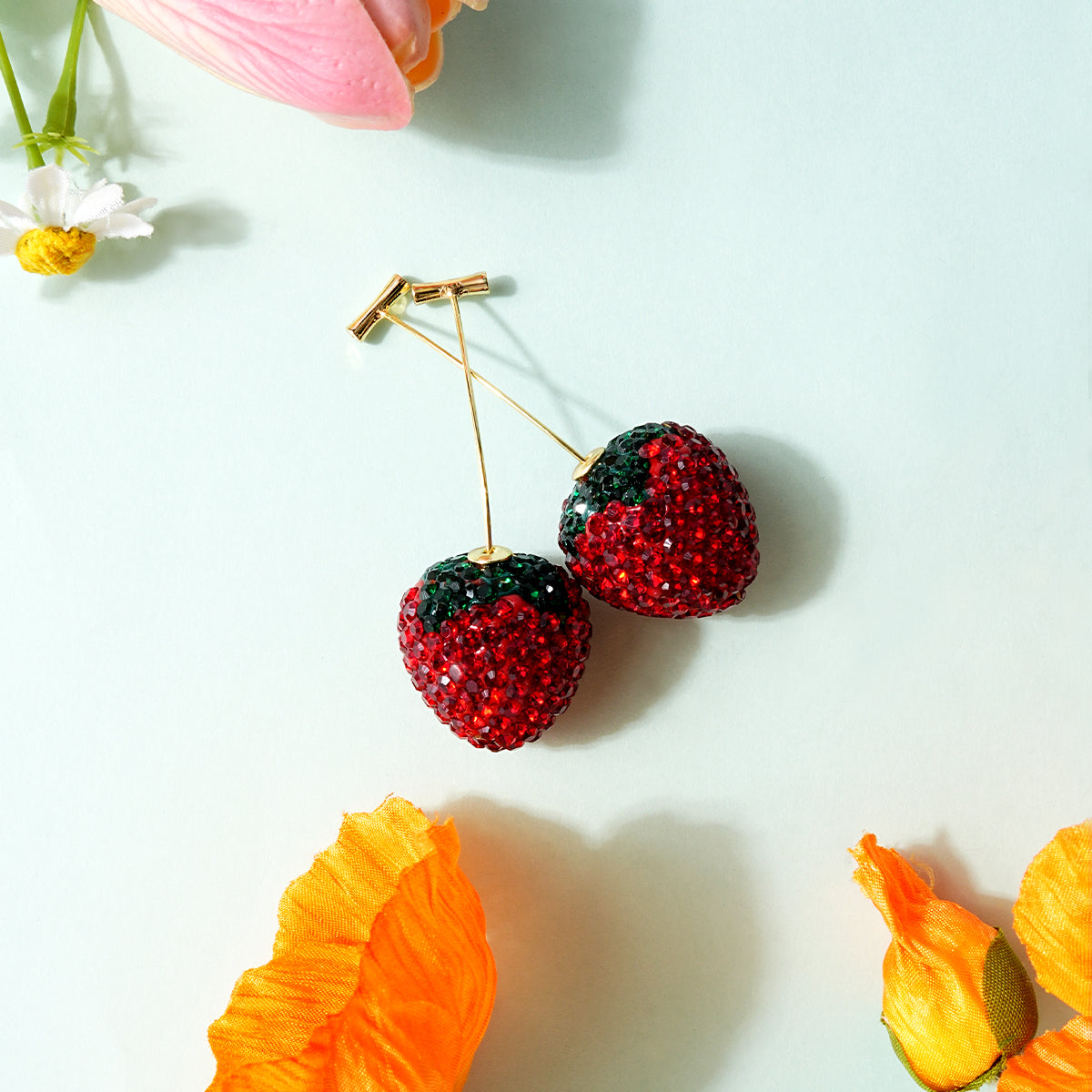 Strawberry Threadless Push-In Drop Earrings