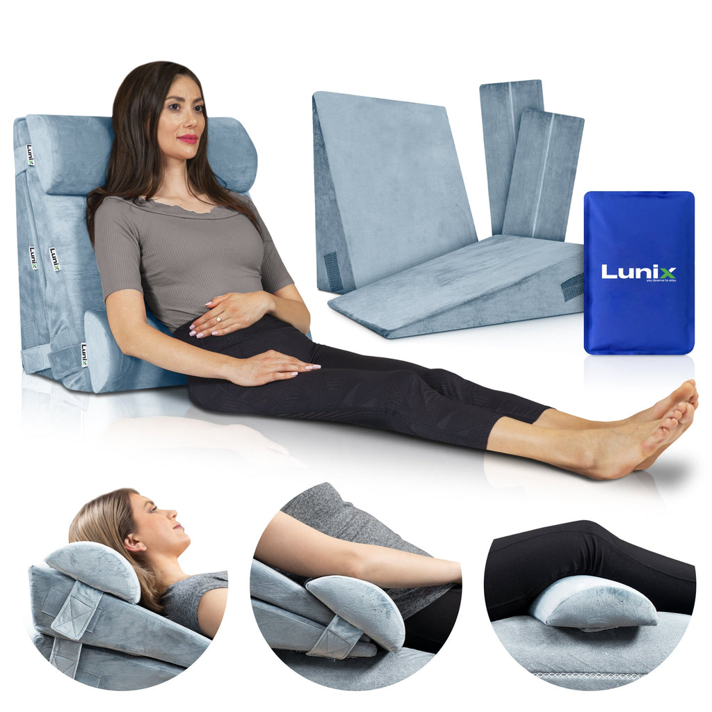 LX8 4-Piece Support for Nighttime Digestive Discomfort & Easier Breathing, Wedge Pillow Set, Cloud Gray