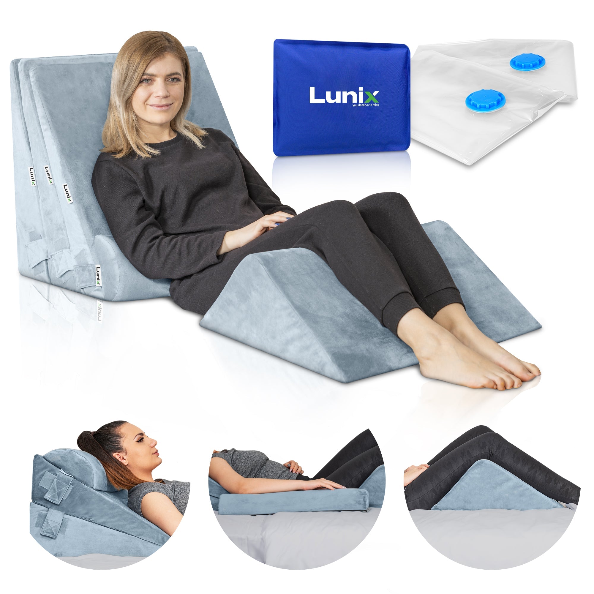 LX11 5pcs Orthopedic Wedge Pillow Set, Cloud Gray