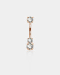 14K Rose Gold Three Round CZ Belly Ring