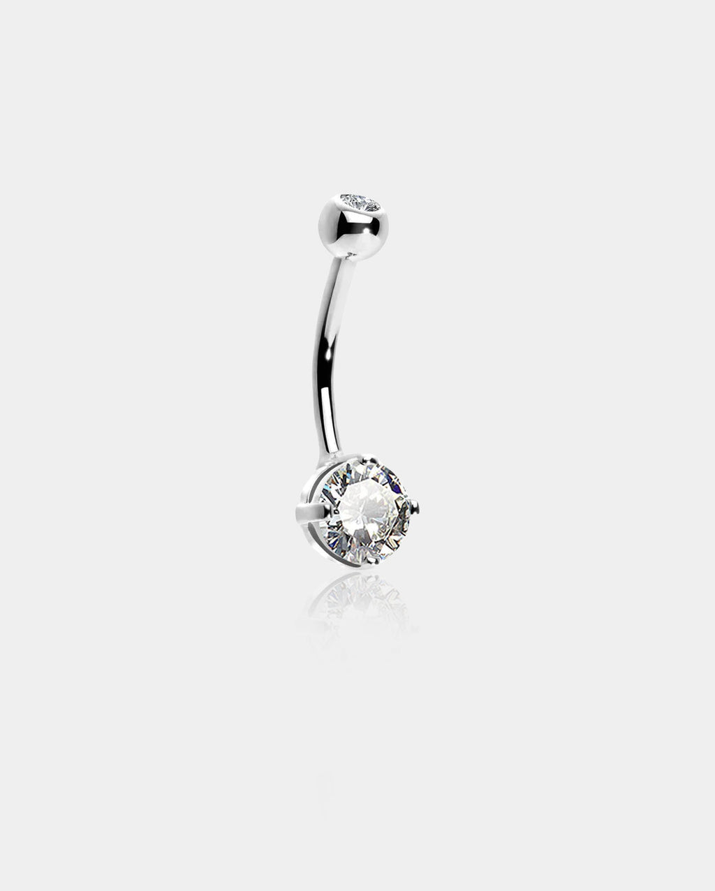 14K White Gold Round CZ Belly Ring